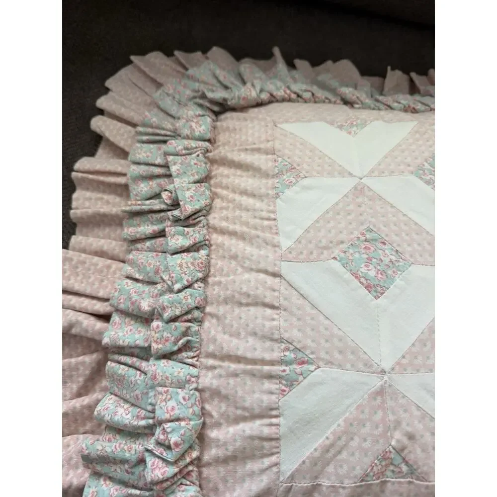 Vintage Handmade Quilt Quilted Patchwork Throw Pillow Cottagecore Granny Floral